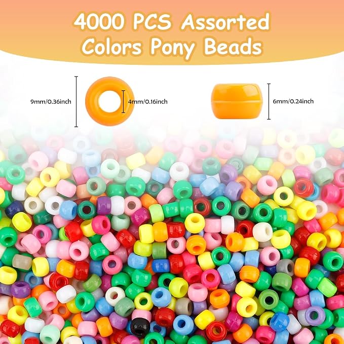 Pony Beads 4000 Pcs, Acrylic Plastic, Cylindrical, Loose Beads - Image 2