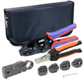 HKS Coax Ratchet Crimping Tool Kit for Coaxial RG Cable RF Connector with 5 Changeable Dies, Rotary Coaxial Cable Stripper/Cutter and Stripper/Cutter Piler