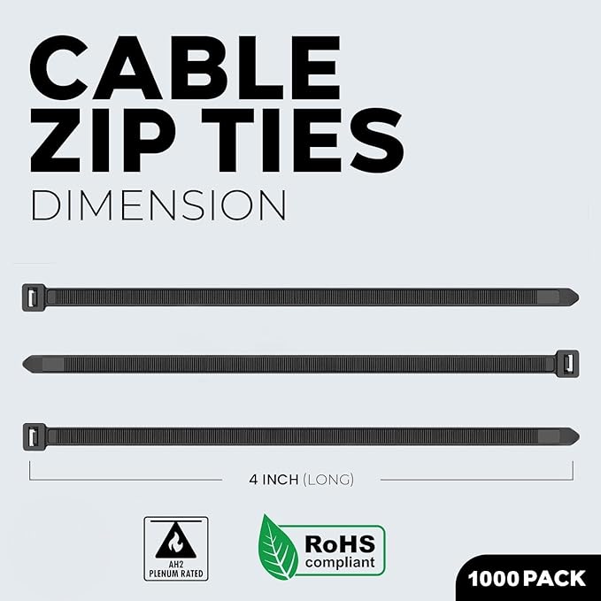 BEST CONNECTIONS Black Zip Ties 5,000 Pack Cable Ties 4 Inch – Multi-Purpose Self-Locking Nylon Wire Ties with 18 Lbs Tensile Strength – Cable Management Ties for Outdoor & Indoor