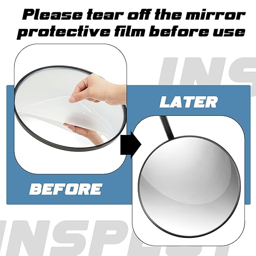 Barydat 2 Pack Under Vehicle Inspection Mirror with Telescoping Handle and Light 12 Inch Diameter Security Angle Adjustment Handheld Inspection Mirror for Under Car Truck Equipment Over Shelf