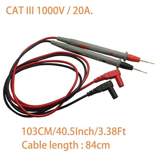 Test leads 1000V 20A Ultra-Sharp Gold-Plated Test Probe Lead for Multimeter Meter Test lead, 40.5 inch / 103 cm, multimeter test leads for Fluke/AstroAI/INNOVA/Klein Multimeter Electronic Clamp tester