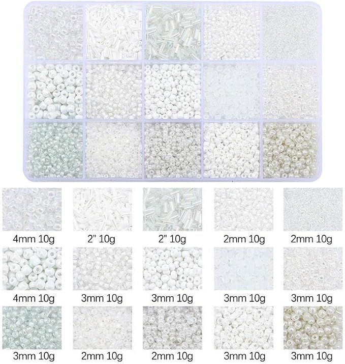 15 Grid White Glass Seed Bugle Tube Beads Kit - Image 3