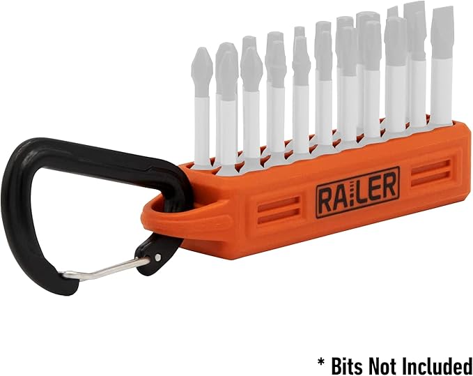 Screwdriver Bit Holder Storage Organizer – Railer 20-Hole Black Bit Holder with Carabiner