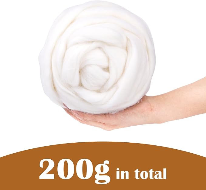 7.02oz Wool Roving, Needle Felting Wool White Roving Wool Felting Supplies - Image 2