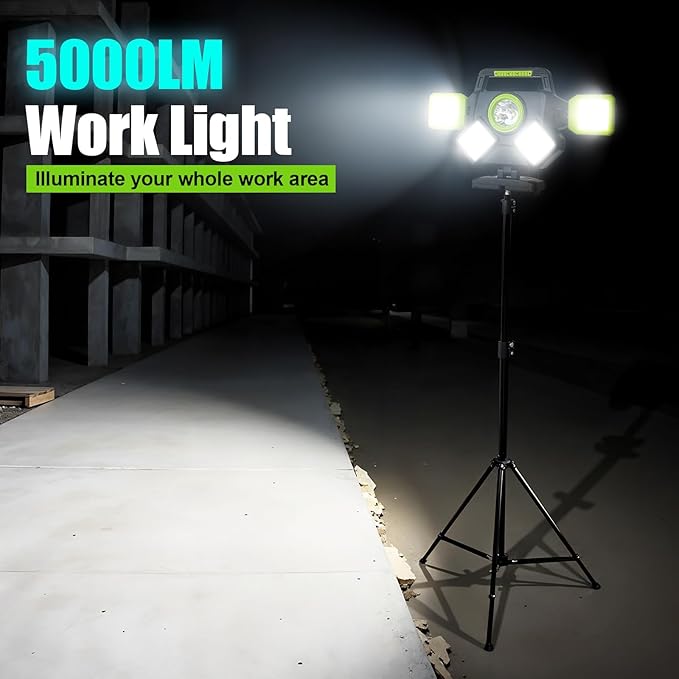 SYLSTAR 55W Rechargeable Work Light, 5000LM Magnetic Work Light, Foldable&360° Rotatable Led Work Light with 6 Light Modes, Portable Work Lights for Mechanic Jobsite Workshop Car Repairing