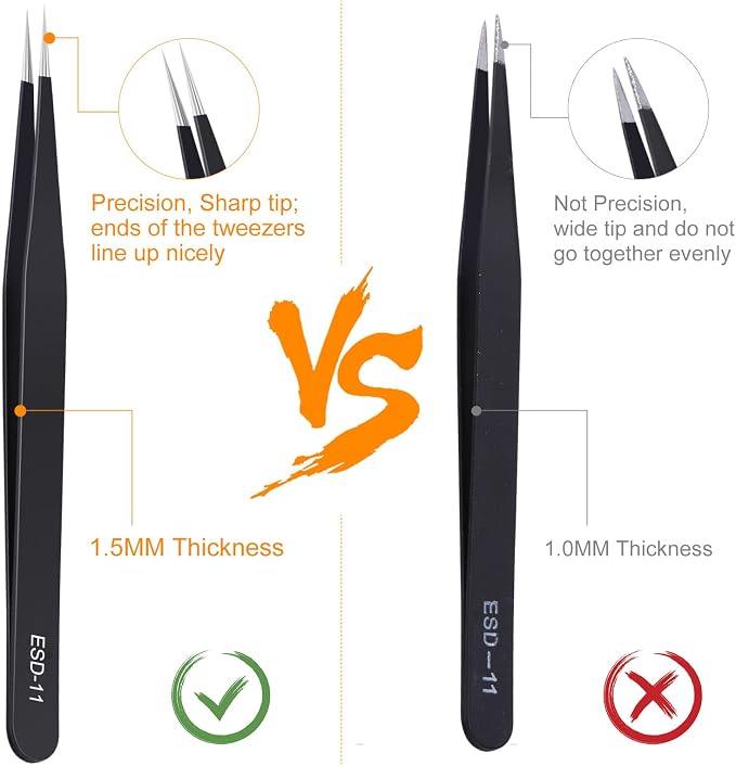 kaverme 3PCS Precision Tweezers Set, Upgraded Anti-Static Stainless Steel of - Image 6