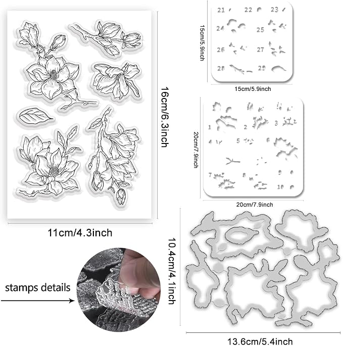 Flowers Clear Stamps and Dies for Card Making Layering Coloring Stencil Set - Image 2