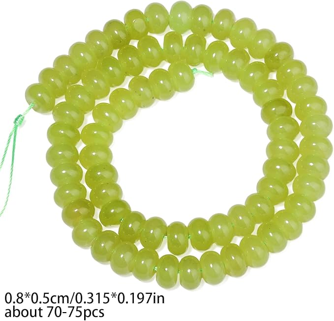 Songxi 5x8mm Natural Green Lemon Jade Stone Rondelle Beads, Gemstone - Image 2