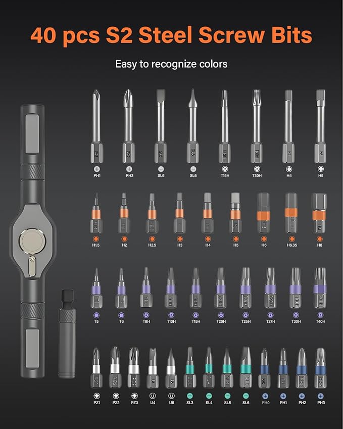 42 in 1 Ratchet Screwdriver Set, Magnetic Screwdriver Set, DIY Multi Bit Magnetic Drive Set with Detachable Ratchet Handle, Portable Compact Repair Tool Kit for Furniture Computer Bicycle, Grey