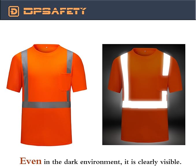 High Visibility Shirts Quick Dry Safety T Shirts with Reflective Strips and Pocket Short Sleeve Mesh Hi Vis Construction Work Class 2 Shirt for Men/Women Orange,3XL