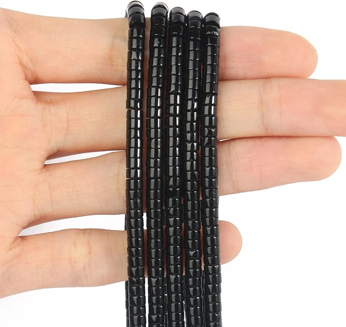 150Pcs 4×2mm Natural Black Onyx Spacer Stone Beads - Image 3