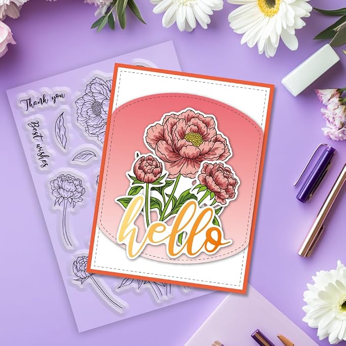 Flowers Clear Stamps and Dies for Card Making Layering Coloring Stencil Set - Image 5