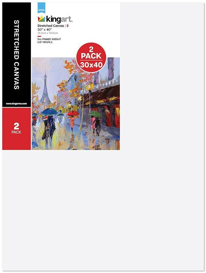 KINGART Stretched White Canvas Set – Rectangle, 30x40 Inch, Triple Gesso Primed by KINGART