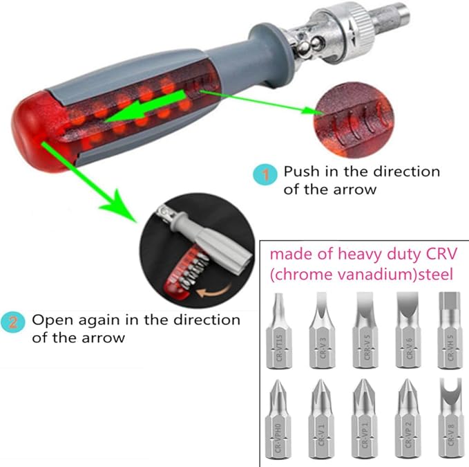 szhdxsy Upgraded Ratchet Screwdriver - 10 in 1 Multi Angle Adjustable Screwdriver With 180 Degree Pivoting Angled Screw Driver (Magnetic Drill Bit)