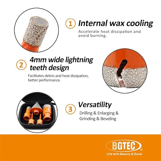 BGTEC Diamond Core Drill Bit Kit - 5pcs, 5/8"-11 Thread, 6/8/20/35mm+0-20mm Chamfer Bit - Porcelain Tile, Ceramic, Marble, Brick