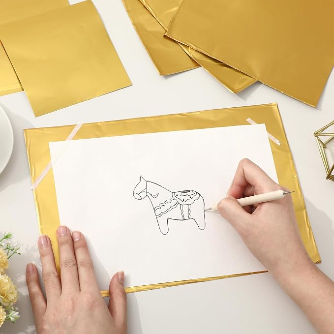 JarThenaAMCS 28Pcs Foil Paper Craft Making Kits Gold Metal Embossing Foil Sheets - Image 3