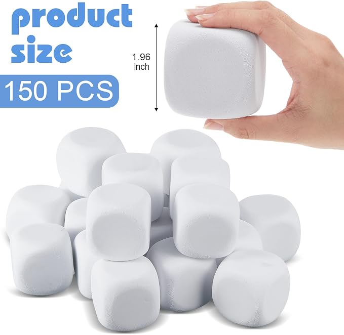 Deekin 150 Pcs Back to School 1.96 Inch White Blank Dice EVA Foam Dice Graffiti - Image 2