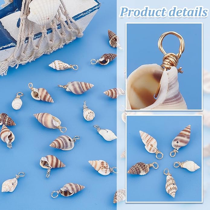 PH PandaHall Shell Pendants Spiral Seashells Craft Charms Cowrie Sea Shells - Image 4