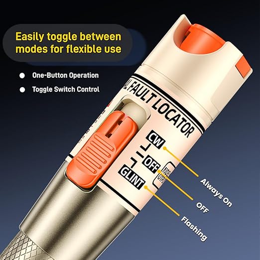 Visual Fault Locator,10-20KM Fiber Optic Cable Tester Meter, VFL Red Light Pen Light Source Testers (Golden)
