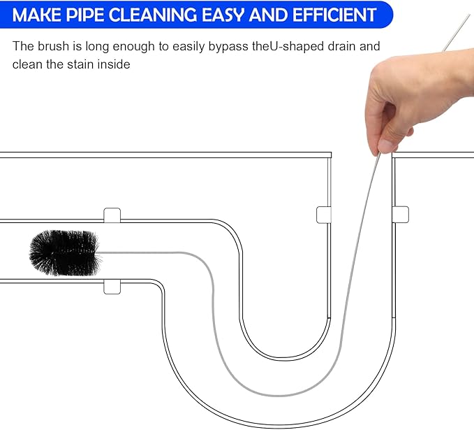 12pcs Flexible Drain Brush 78 Inch Pipe Cleaning Brush 63 Inch Drain Cleaner Brush 59 Inch Hose Brush and 3 Pcs 9 Inch Straw Cleaner Brush for Straws Kitchen Sink Plumbing Shower Drain Tube (Black)