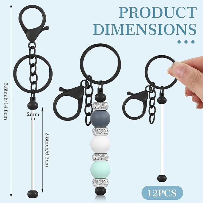 Tondiamo 12 Pcs Beadable Keychains Bars Bulk Blank Beaded Metal Keychain - Image 2
