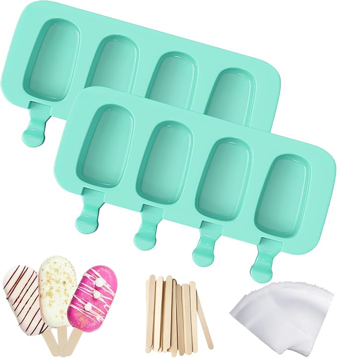 Ozera 2 Pack Silicone Popsicles Molds, Cake Pop Molds, 4 Cavities Oval by Ozera