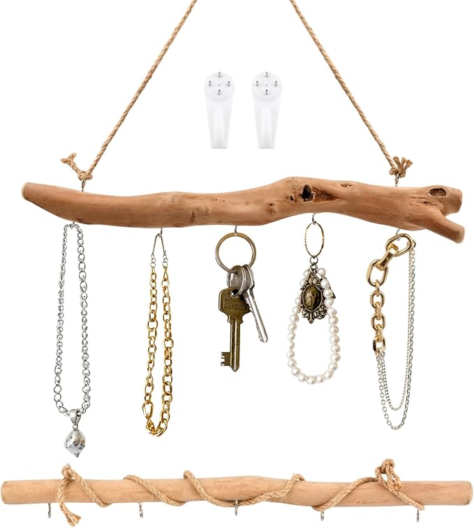 15Inch Driftwood Wall Hanging Jewelry Organizer - Image 3