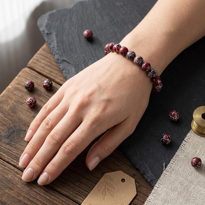 48pcs Black Red White Imperial Jasper Gemstone Beads，8mm Round Loose Stone Beads - Image 6
