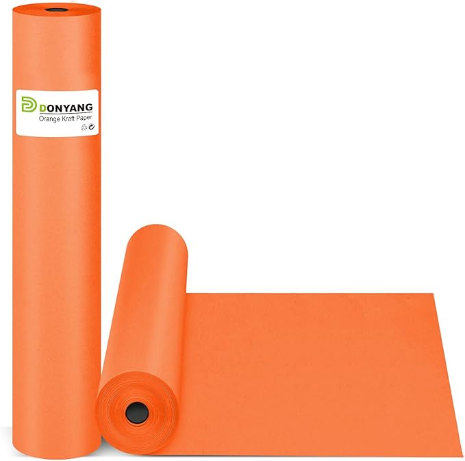 Orange Wrapping Paper 15"x450", Solid Color Orange Construction Bulletin Board by Donyang