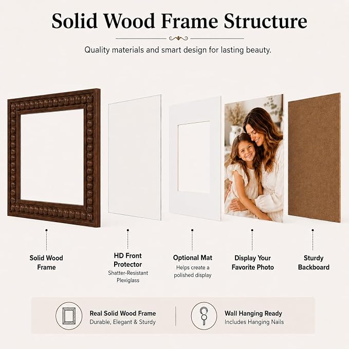 Solid Wood 12x12 Picture Frame Beaded Frame - Image 4