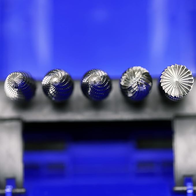 Carbide Burrs Set 5pcs with 1/4''Shank SB-5 SC-5 SF-5 SH-5 SL-4 Double Cut Solid Power Tool Rotary Files Bits for Die Grinder Metal Wood Carving Engraving Polishing Drilling Grinding Milling Cutting