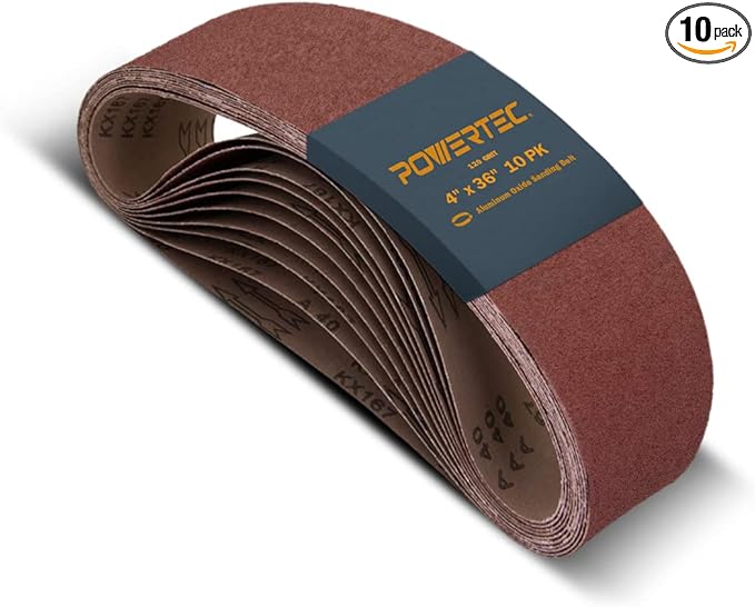 POWERTEC 10PK 4x36 Sanding Belts, 120 Grit Aluminum Oxide, 4 x 36 Inch Sanding Belts for Benchtop Belt and Disc Sander, Belt Sandpaper for Woodworking, Metalworking, Paint, Rust Removal (110110)