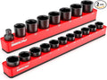 2-Piece 1/2"-Drive Metric Magnetic Socket Organizer Set (Holds 19 Sockets) - Detachable Tool Tray with 5mm Magnetic Base, Screw-Fixed Design & Heavy-Duty Modular Storage for Garage/Home Workshop
