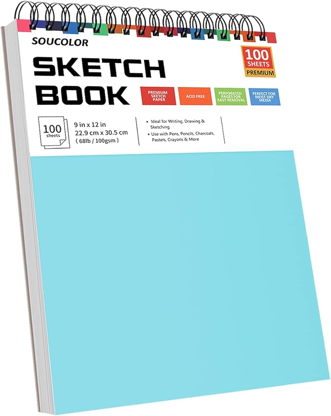 Soucolor 9x12 Sketch Book 2-Pack, 100 Sheets, Spiral Bound | 68lb acid-free - Image 3