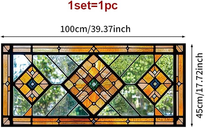 Geometric Stained Glass Window Film 17.7 x 39.3 Inch No Glue Static Cling - Image 3