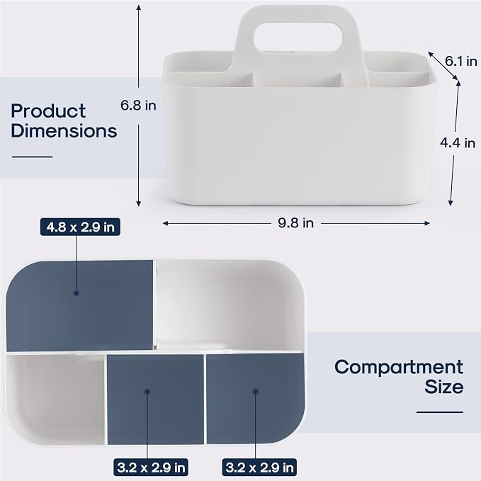 Multiuse Caddy Organizer with Handle, Portable Divided Plastic Tote Bin - Image 5