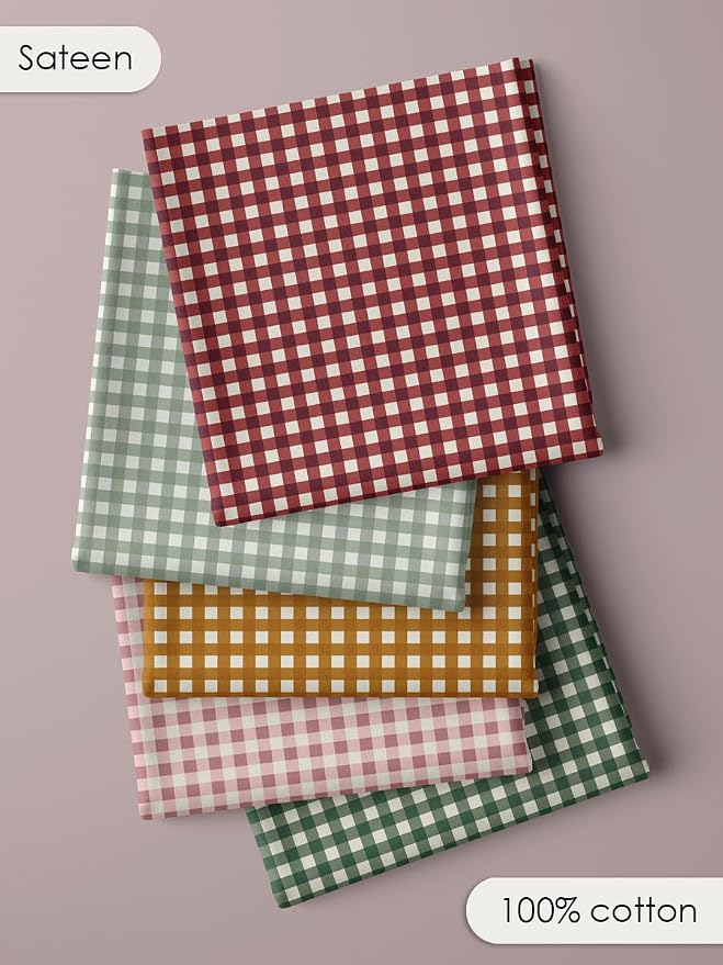 Gingham Cotton Fabric Bundle, 5 Coordinating Checkered Fabric Panels, 23.6 x - Image 4