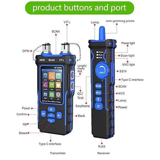 NOYAFA NF-8508 Network Cable Tester with 7 wavelength Optical Power Meter VFL,RJ11 RJ45/PoE Tester/CAT5 CAT6/NCV with 10mw Visual Fault Locator,Network Tool with Lithium Battery