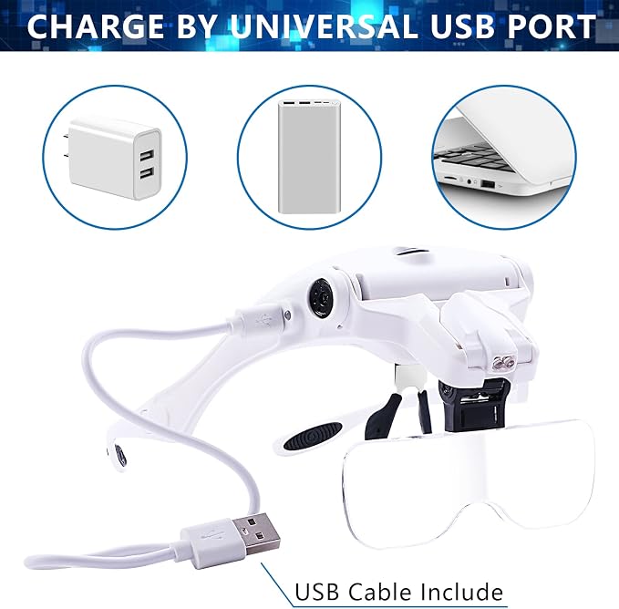 Hands Free Headband Magnifying Glass, USB Charging Head Magnifier - Image 5