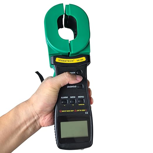VA100 Professional Digital Clamp Ground Resistance Tester – No Disconnect Earth Testing for Power Systems, Telecom, Gas Stations & Industrial Use 0.01-1000Ω