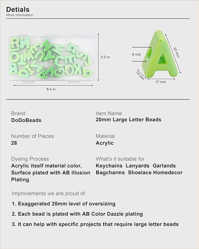 26 Pcs Cute Large Green Letter Beads, 20mm Jumbo Square Acrylic Letter Beads - Image 5