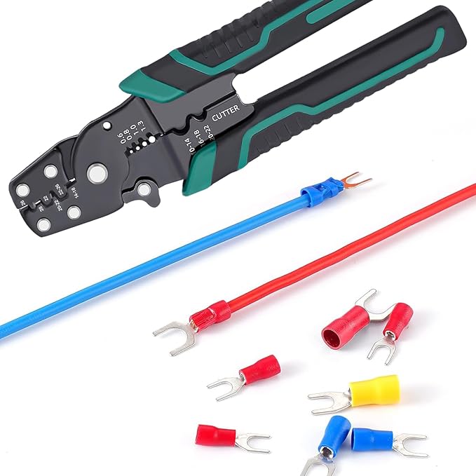 smseace 201pcs Crimping Tool with Fork Spade Connectors 12-Sizes(M3/M4/M5/M6) 22-10AWG Wire Fork Connectors U-Type Terminal Multifunction Wire Crimping Tool