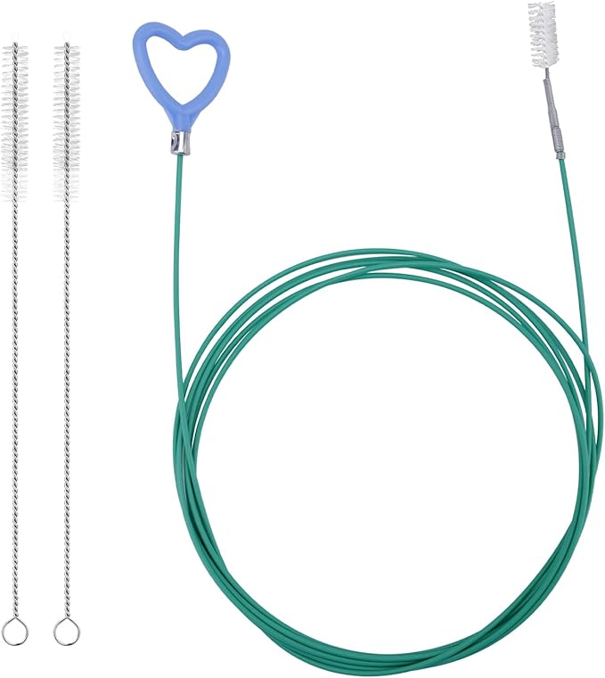 Sunroof Drain Cleaning Tool, 118in Long Wire Pipe Cleaner with 2 Straight Flexible Cleaning Brushes Heart Handle Design Drain Snake Unclogger Hole Cleaner for Auto Car Sunroof Wiper
