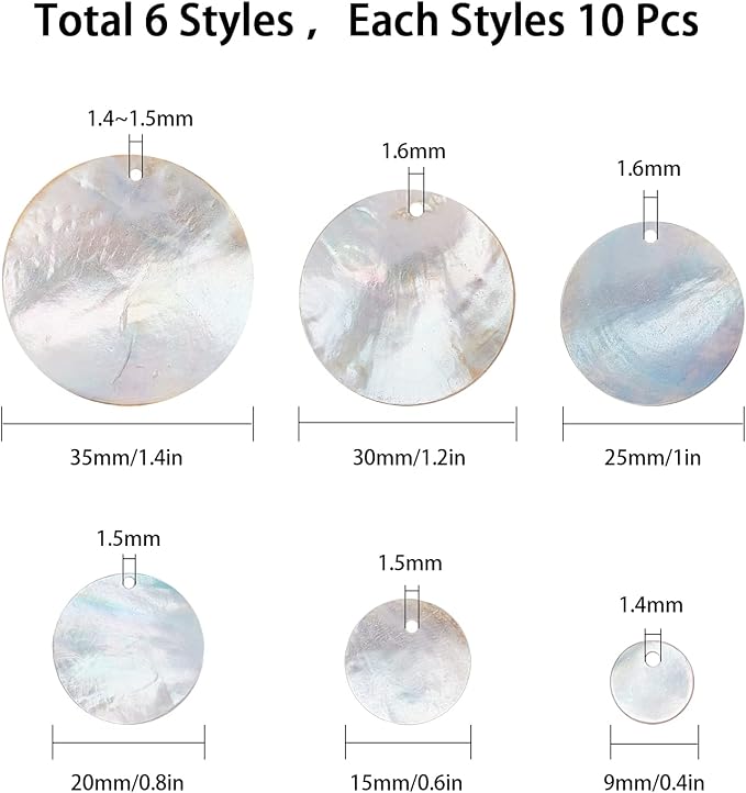 SUNNYCLUE 1 Box 60Pcs Natural Flat Round Seashells Pendant Mussel Shell Coin - Image 3