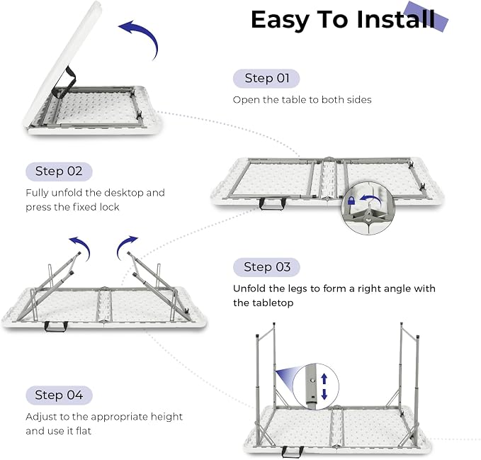 Byliable Folding Table 4 Foot Portable Heavy Duty Plastic Fold-in-Half Utility - Image 5