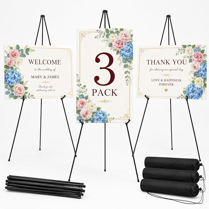 3 Pack Easel Stand for Sign, 63 Inch Portable Display Easel Stand, Poster Board by Ns+Jymb