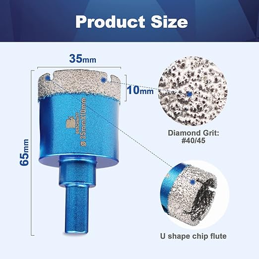 Dry Diamond Core Drill Bit Set,BRSCHNITT 2pcs/Pack 1 3/8 Inch (35mm) Diamond Hole Saw Core Drill Bit with Triangle Shank for Porcelain Tile Ceramic Stone Granite Marble