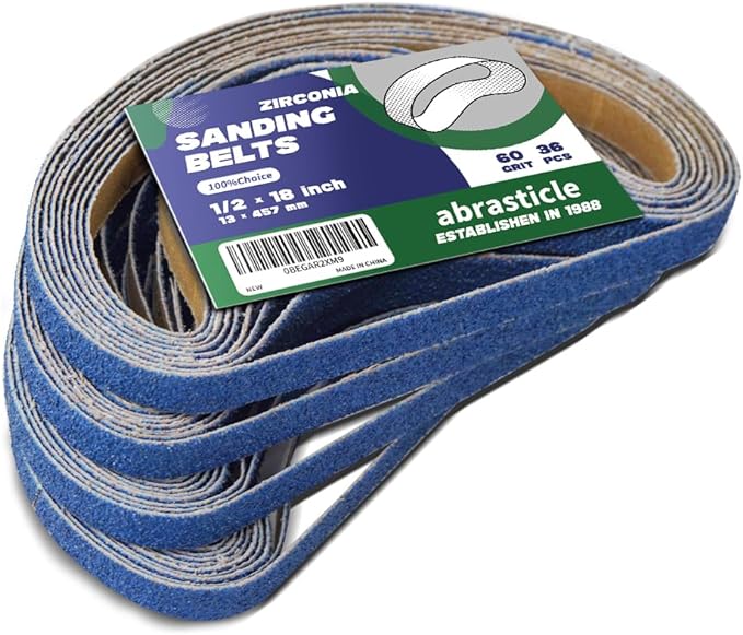 1/2" x 18" Zirconia Sanding Belts for Metal - 1/2 x 18 Inch Zirconia Metal Grinding Sand Paper, 36 PCS 60 Grits, Perfect for Knife Blade Sharpening, Metal Polishing, Derusting, Woodworking