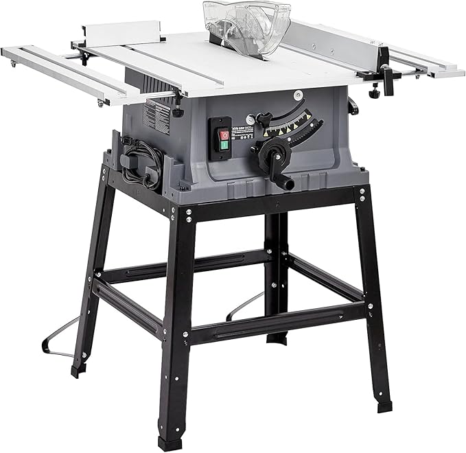 Table Saw 10 Inch, 15 Amp 5000RPM Powerful Tablesaw With Stand & Protective Cover, 36 X 25 Inch Tabletop Saw 90° Cross Cut & 0-45° Bevel Cut, Adjustable Depth, for Woodworking