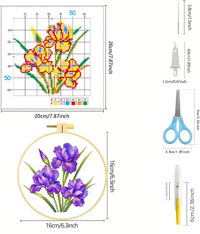 Zhenqing 4 Pack Floral Stamped Cross Stitch Kit, 11CT Printed Iris Sunflower - Image 3